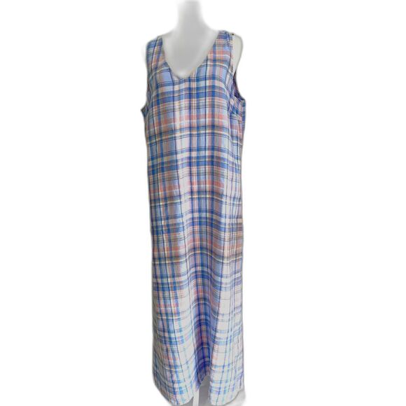 J. Jill love linen maxi dress plaid blue resortwear beach coastal casual women L - Picture 4 of 9